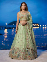 Sage green peacock embroidered lehenga