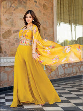 Yellow palazzo with floral cape (haldi/pithi)