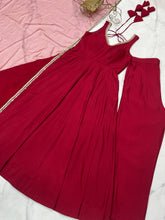 Roman chanderi silk anarkali set in maroon (sleeves available)