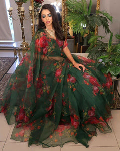 Green floral organza readymade Lehenga