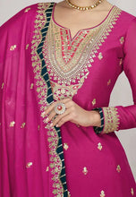 Embroidered chinon silk Lehenga in pink (long top)