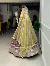 Bridesmaids - chinon digital print lehenga in brown