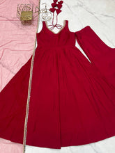 Roman chanderi silk anarkali set in maroon (sleeves available)