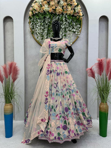 Pale yellow floral Lehenga