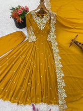 Rainbow sequins Georgette Anarkali in mustard yellow (special offer)