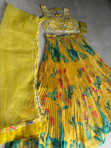 Yellow floral pearl embroidered Lehenga