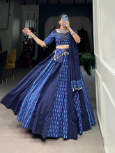 Blue plain and printed with shells chaniya choli - readymade