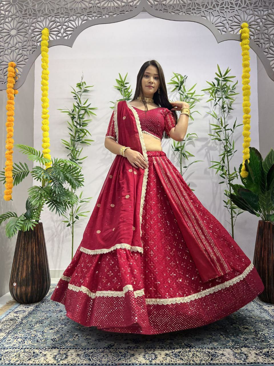 Chamkila pink fusion Bollywood georgette readymade Lehenga