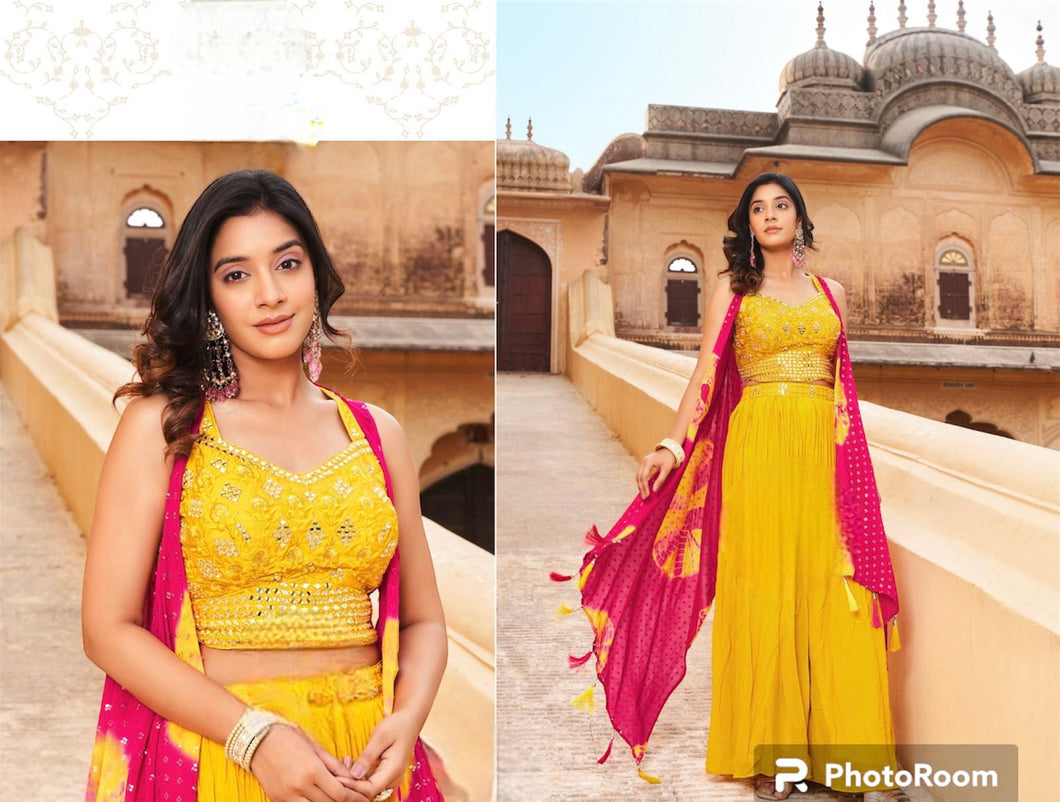 Yellow trouser set with cape