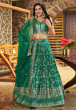 Emerald green dola silk jacquard Lehenga