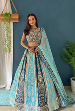 Blue panelled lehenga