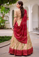 Tussar silk bandhej print Lehenga in beige (skirt stitched)