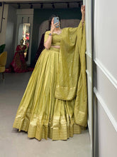 Grace and beauty Chanderi silk plain Lehenga in pista green (skirt stitched)