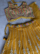 Yellow mirror and thread lightweight Lehenga