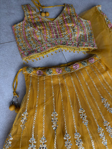 Yellow mirror and thread lightweight Lehenga