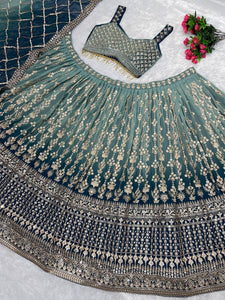 Sea green ombre effect Lehenga - readymade (plus size)