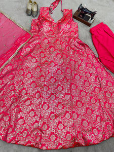 Pink viscose jacquard anarkali