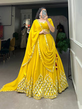 Yellow sequins and mirror work Lehenga
