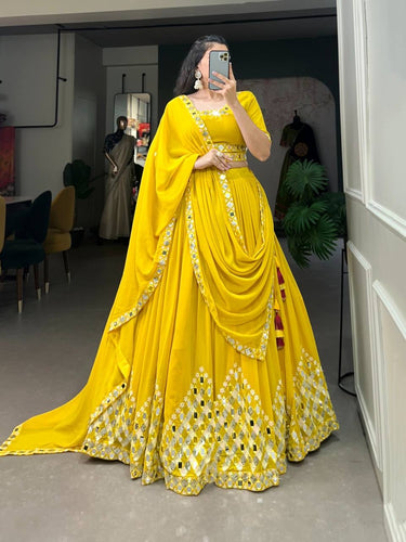 Yellow sequins and mirror work Lehenga