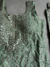Pastel collection - mint green chine sequins mirror look embroidered sharara set