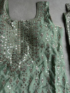 Pastel collection - mint green chine sequins mirror look embroidered sharara set
