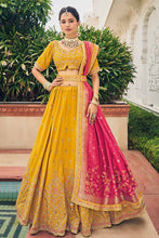 Yellow viscose Lehenga with dola silk dupatta