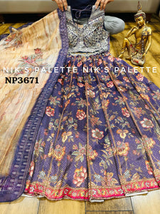 Niks collection - purple digital floral Lehenga readymade