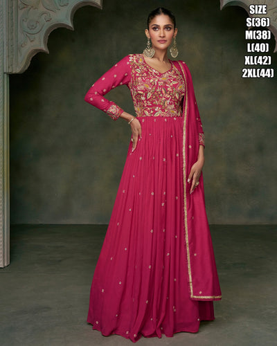Janisha -  silk reception readymade gown in hot pink