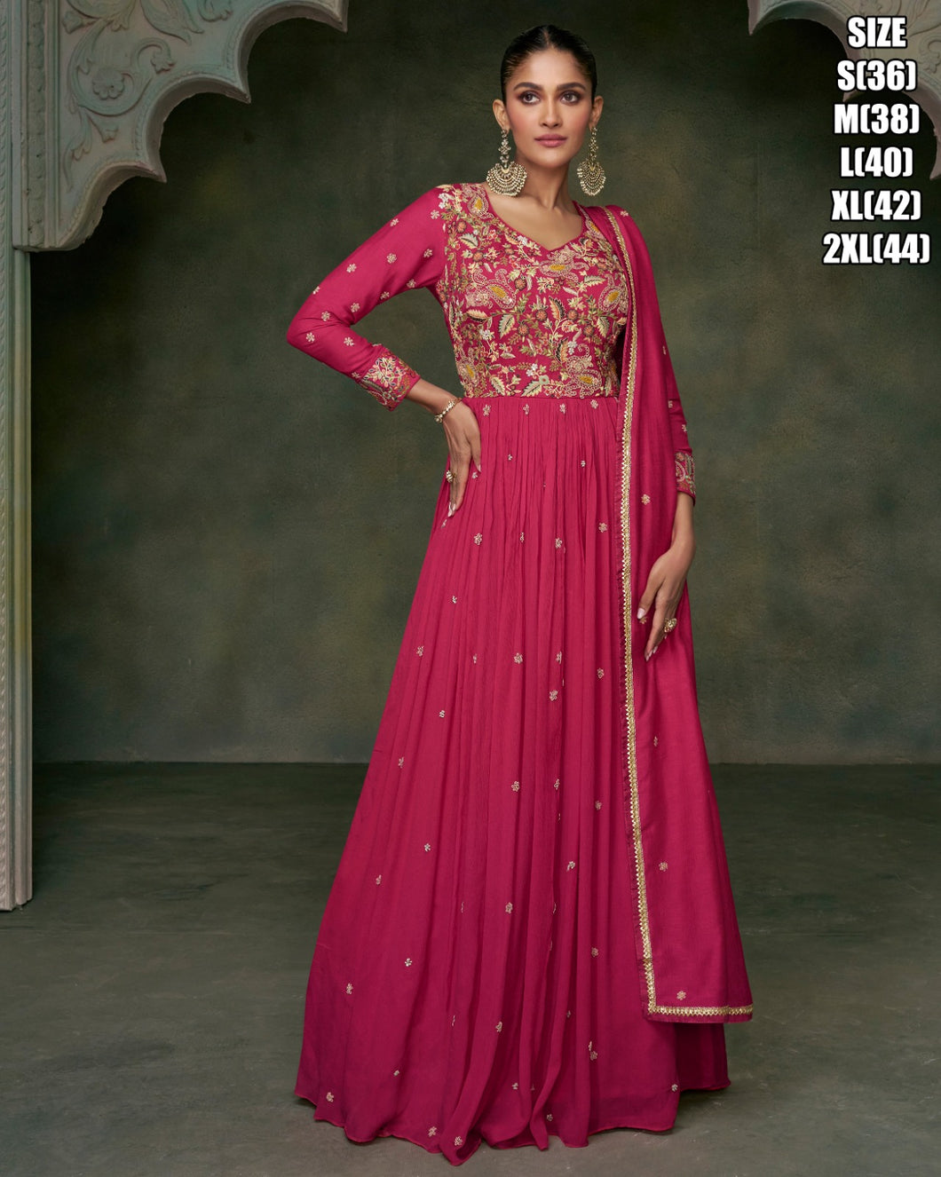 Janisha -  silk reception readymade gown in hot pink
