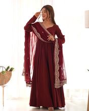 Maroon Roman silk anarkali set readymade