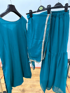 Teal and gold sharara suit (plus size)