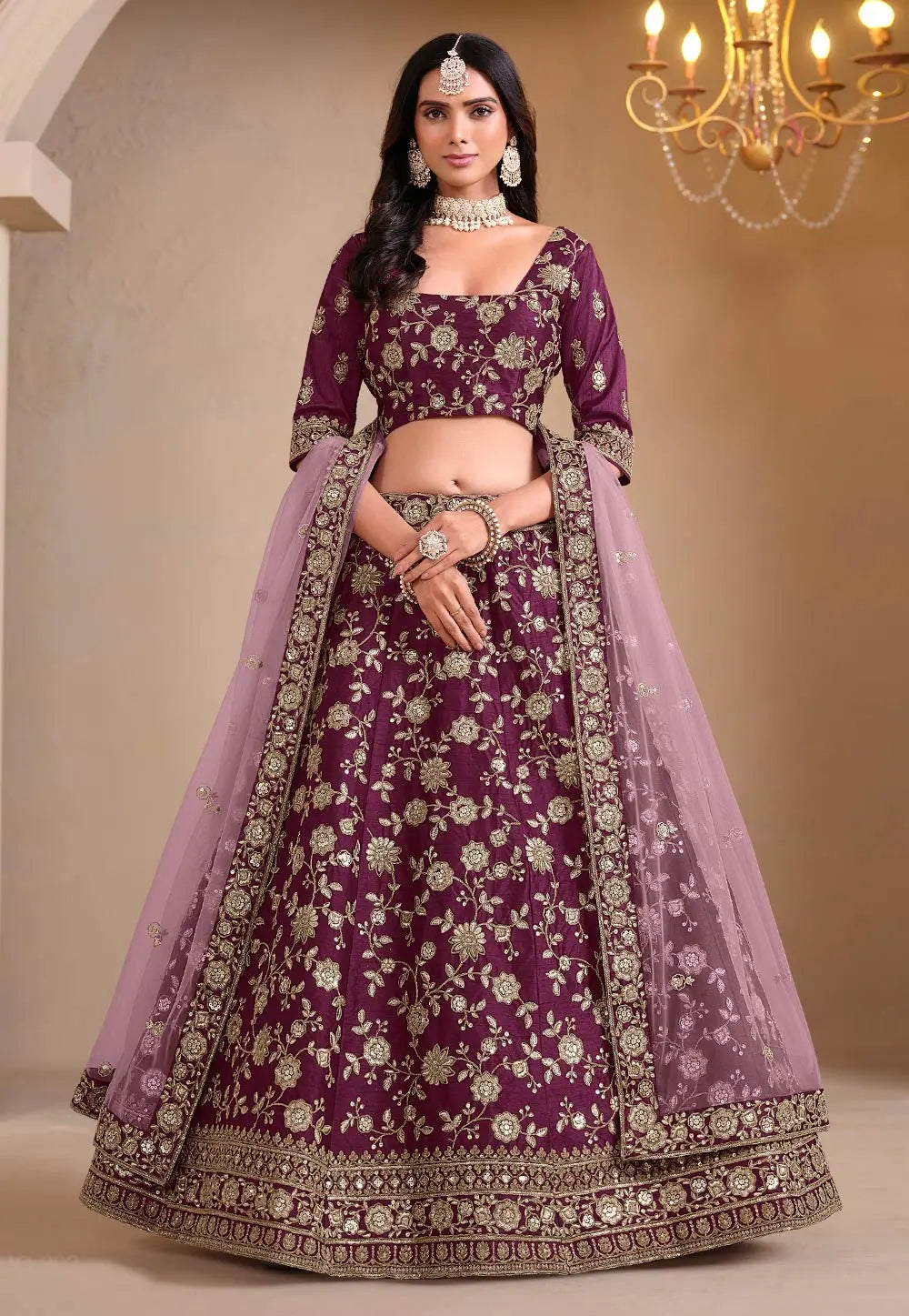 Wine art silk Lehenga
