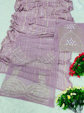 Light purple pearl hand work saree