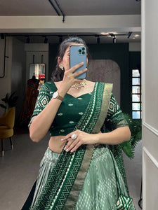 Tussar silk light shades Lehenga - green (skirt stitched)