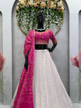 White and pink bandhani lehenga