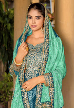 Teal chinon palazzo suit bandhani print (plus size too up to 48”) (gurudwara wedding)