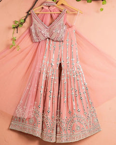 Pink georgette palazzo style suit