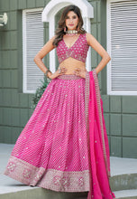 Pink Leheriya print organza lehenga