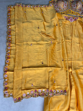 Yellow beaded skirt set with cape