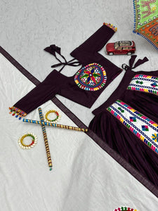 Wine and white pure cotton gamthi work readymade Chaniya Choli