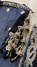 Dark blue tissue embroidered lehenga