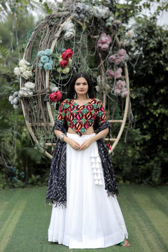 White frolic cotton readymade lehenga with bandhej print dupatta
