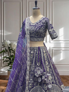 Royal purple embroidered wedding Lehenga (lightweight + plus + long sleeves option)