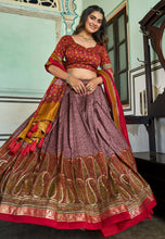 Tussar silk Lehenga with keri design in pink