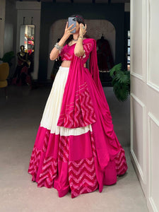 White and pink pure rayon printed chaniya choli readymade