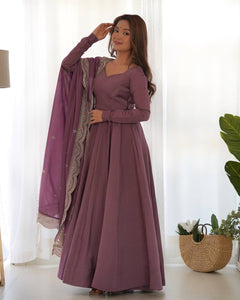 Mauve Roman silk anarkali set readymade