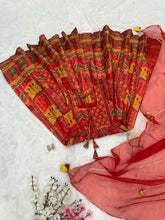 Red digital printed silk anarkali gown