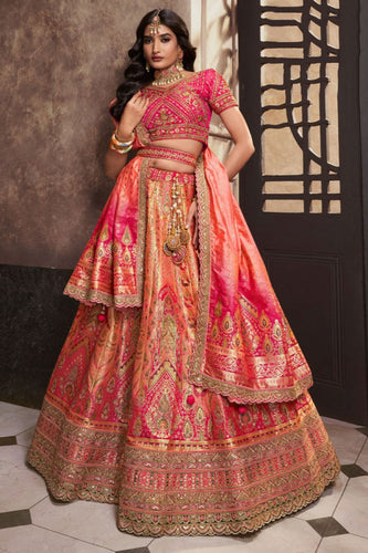 Royal collection- peach and pink banarasi silk Lehenga