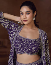 Purple palazzo set with mirror work jacket