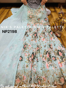 Niks - georgette printed sky blue anarkali